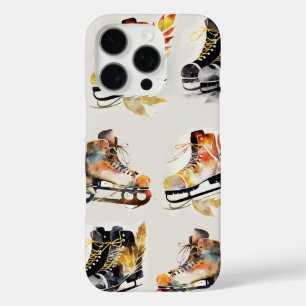 Watercolorschaatsen met herfstbladerenpatroon iPhone 16 pro hoesje