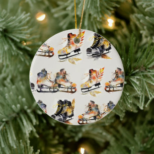 Watercolorschaatsen met herfstbladerenpatroon keramisch ornament