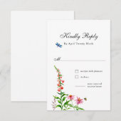 WatercolorWildflowers Bloemen bruiloft Reactie Kaa RSVP Kaartje (Voorkant / Achterkant)