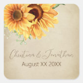 Watercolorzonnebloemen op Vervaaide Perkament Vierkante Sticker (Voorkant)