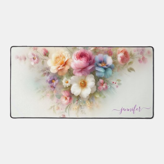Watercolour Aquarell Floral Custom Name Modern Bureaumat (Voorkant)