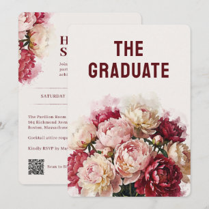 Watercolour Bloesems   Pioen Graduatie Feest Kaart