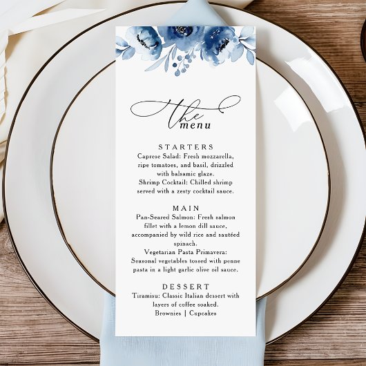 Watercolour Blush Floral Dusty Blue Wedding Menu