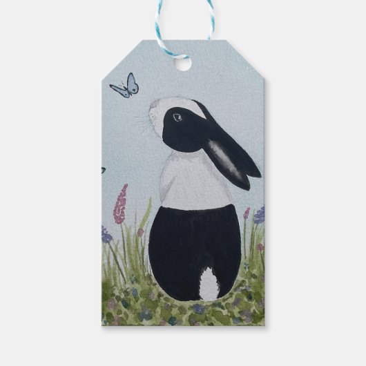 Watercolour Dutch Bunny Rabbit Cadeaulabel (Voorkant)