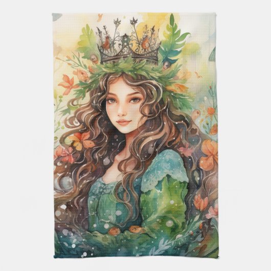 Watercolour Forest Princess Theedoek (Verticaal)