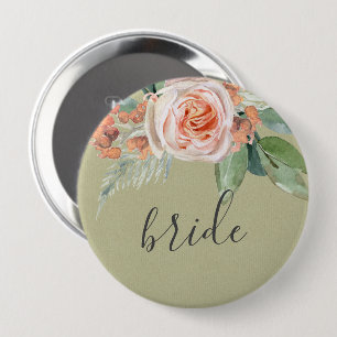WATERCOLOUR GOUDEN BRUID VAN HET GEBLADERTE VAN DE RONDE BUTTON 4,0 CM