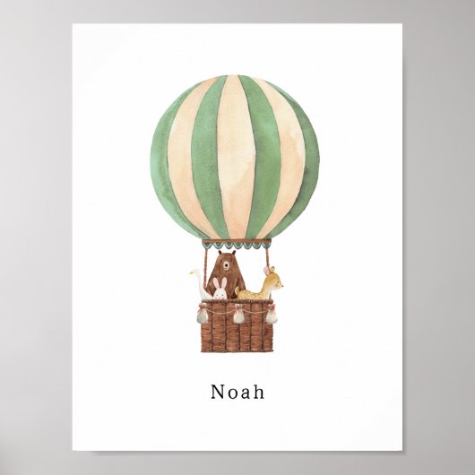 Watercolour Hot Air Balloon Ride Name Poster (Devant)