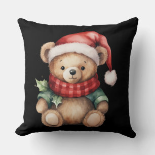 Watercolour Kerst Teddybeer Kussen