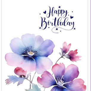 Watercolour Paarse Bloem Verjaardagskaart Kaart