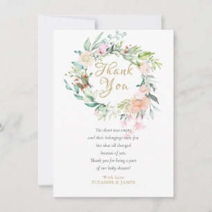 Watercolour Roos Bloemige Baby Shower Bedank Gedic Bedankkaart