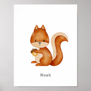 Watercolour Squirrel Forest Animal Name Poster