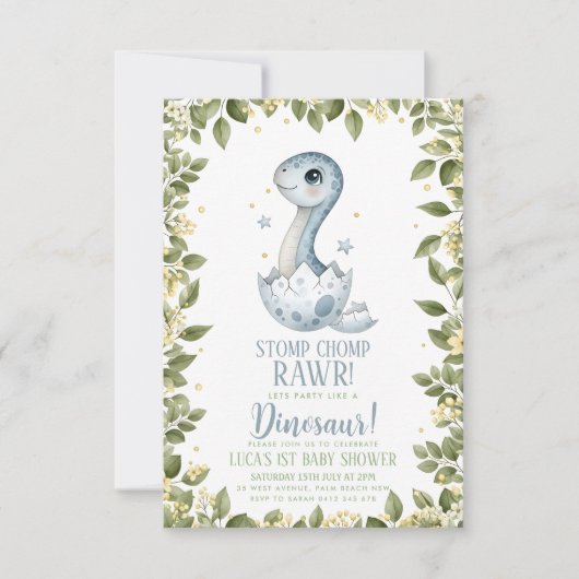 watercolour wildflower Dinosaur Baby Shower Kaart (Voorkant)