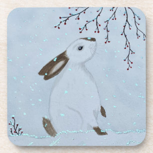 Watercolour Winter Konijn Konijn Bier Onderzetter