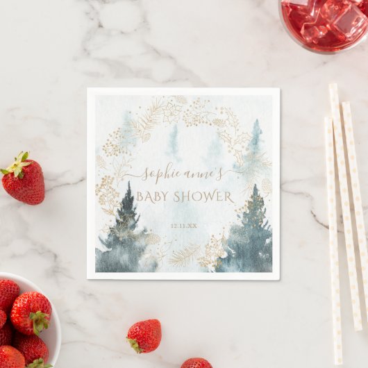 Watercolour Winter Landschap Gouden Baby Shower Servet (Insitu)