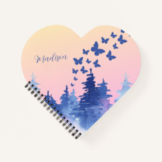 Watercolour Yellow Blue Ombre Butterflies Forest C Notitieboek