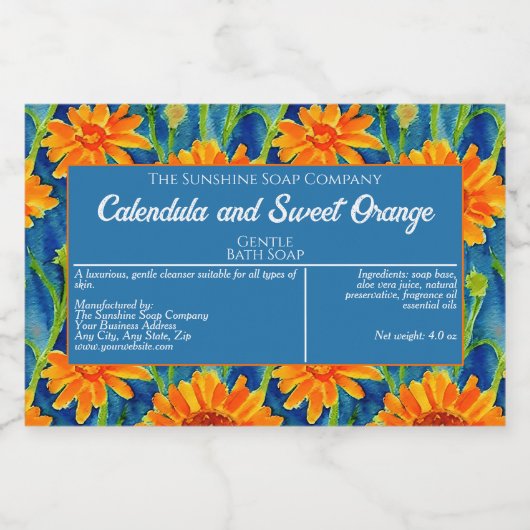 Waterdicht Blauw Sinaasappel Bloemenzeep Verpakkin Voedselcontainer Etiket (Enkel label)