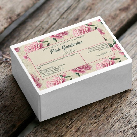 Waterdicht Roze Gardenia's Zeep Verpakking Label Voedselcontainer Etiket