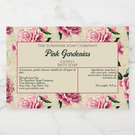 Waterdicht Roze Gardenia's Zeep Verpakking Label Voedselcontainer Etiket (Enkel label)