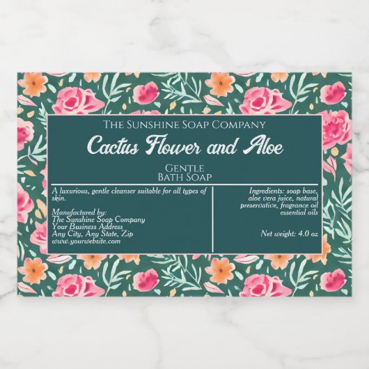 Waterdicht Roze Groene Bloemen Zeep Verpakking Lab Voedselcontainer Etiket (Enkel label)