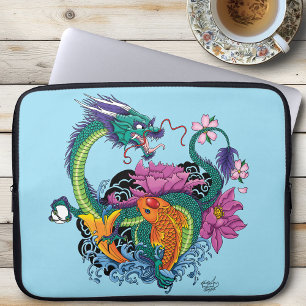Waterdraak en koi laptop sleeve