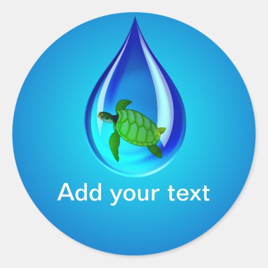 Waterdruppel en Zee Schildpad Ronde Sticker (Voorkant)