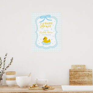Waterdruppels Gingham Jongens Baby Shower Welkom Poster