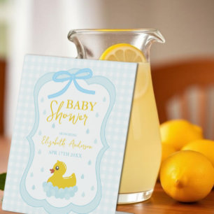 Waterdruppels Gingham Jongens Baby Shower Welkom Reclamebord Met Voetstuk