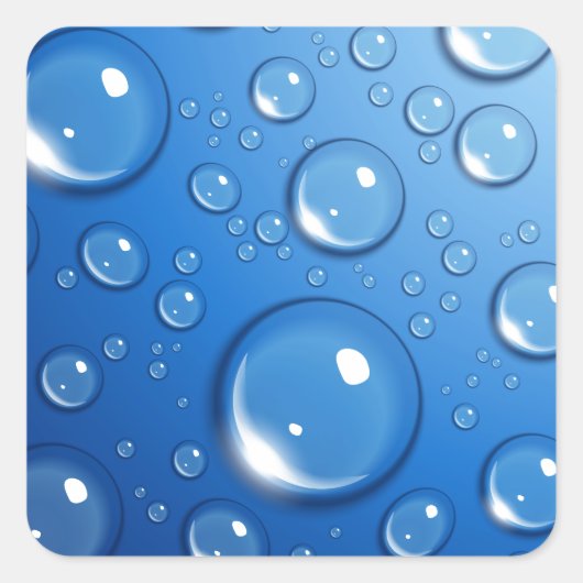 Waterdruppels op blauw vierkante sticker (Voorkant)