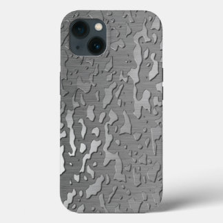 Waterdruppels op geborsteld metaal iPhone 13 hoesje