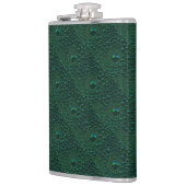 Waterdruppels op groen metaal heupfles (Links)