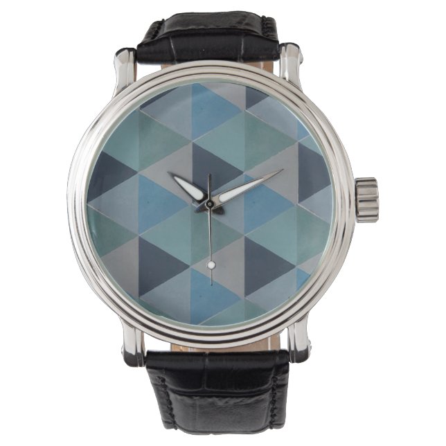 Wateren - Shades of Blue Geometric Triangles Horloge (Voorkant)