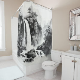 Waterfall Aziatische inkt schilderij Douchegordijn