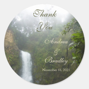 Waterfall bruiloft gepersonaliseerde gunst ronde sticker