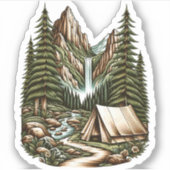 Waterfall Campsite Vinyl Sticker | Die-Cut-Sticker (Voorkant)