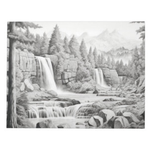 Waterfall Landscape Natuur Adventure Ink Schets Notitieblok