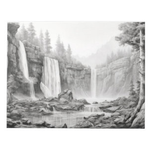 Waterfall Landscape Natuur Adventure Ink Schets Notitieblok