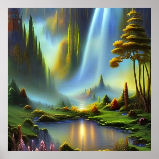 Waterfall Mountain Valley Poster (Voorkant)