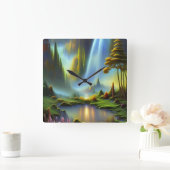 Waterfall Mountain Valley Vierkante Klok (Huis)