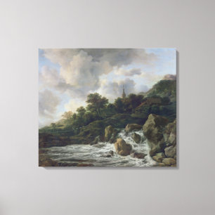 Waterfall Near a Village, c.1665-70 Canvas Afdruk