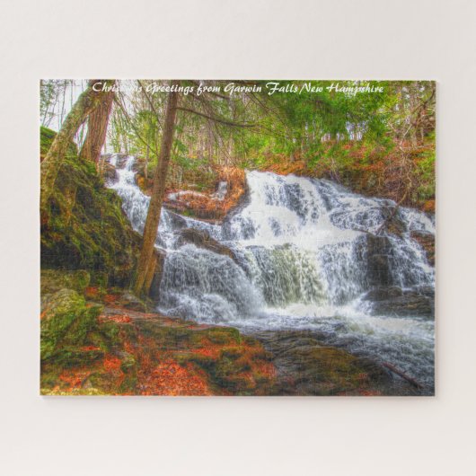 Waterfall New Hampshire. Kerstgroeten Legpuzzel (Horizontaal)