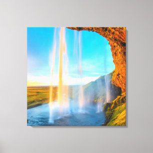 Waterfall Over Rocks Natuur Fotografie vreedzaam Canvas Afdruk