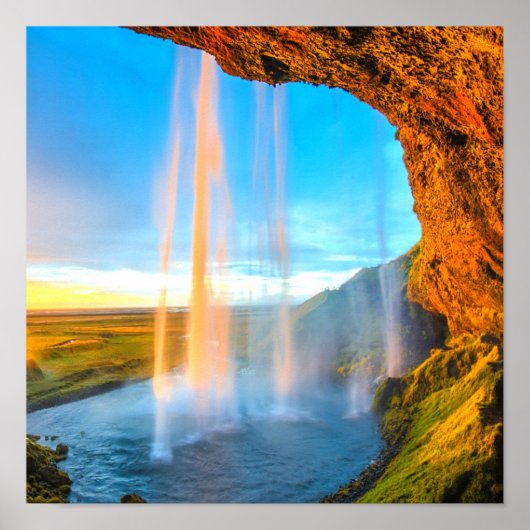 Waterfall Over Rocks Natuur Fotografie vreedzaam Poster (Voorkant)