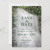 Waterfall String Lights Rustic Forest Wedding Save The Date (Voorkant)