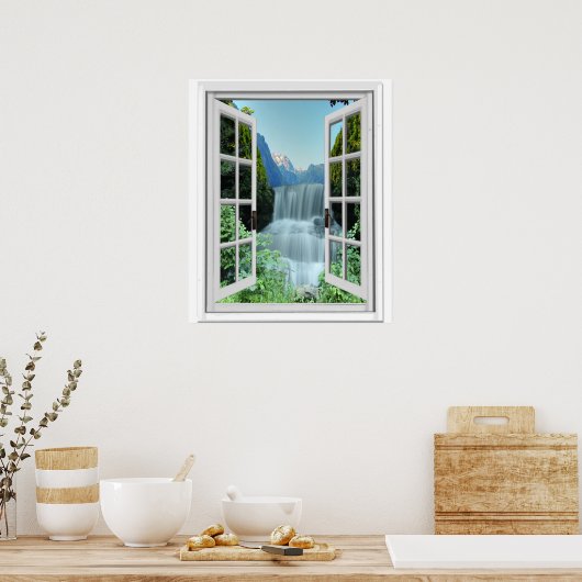 Waterfall Trompe l'oeil Effect Fake Window Poster (Keuken)