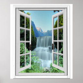 Waterfall Trompe l'oeil Effect Fake Window Poster