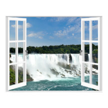 Waterfall Trompe l'oeil Fake Window Uitzicht