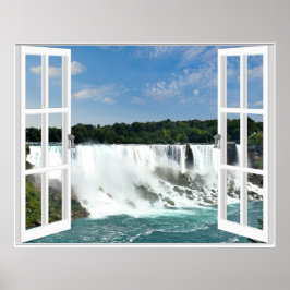 Waterfall Trompe l'oeil Fake Window Uitzicht Poster