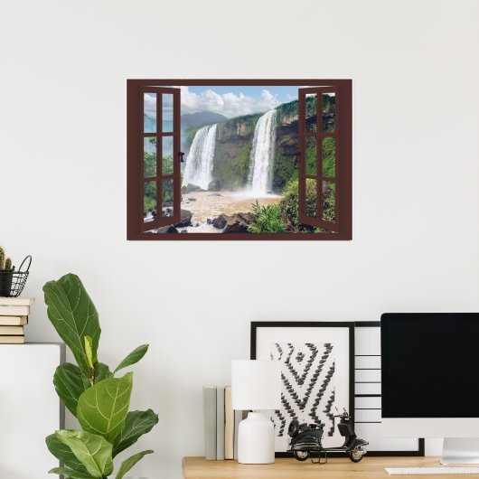 Waterfall Trompe l'oeil Faux Window Poster (Thuiskantoor)