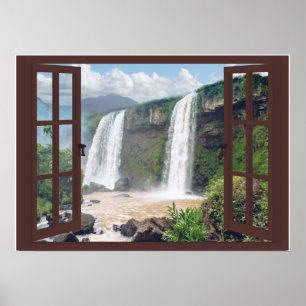 Waterfall Trompe l'oeil Faux Window Poster