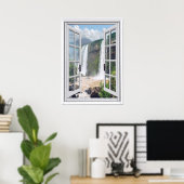 Waterfall Uitzicht Trompe l'oeil Faux Window Poster (Thuiskantoor)